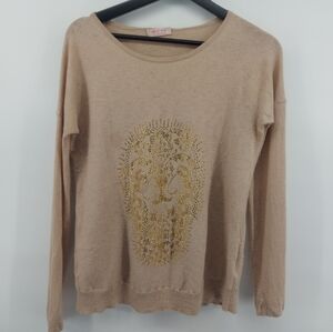 Fair Trade CASHMERE Cashmere Sweater Tan with Rhinestone designs Size XS